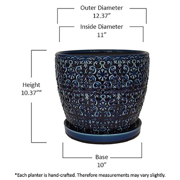Trendspot 12 in. Dia Blue Rivage Ceramic Planter