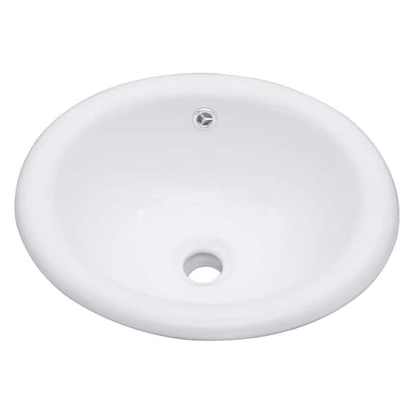 17 in. Ceramic Rectangular Bathroom Semi-Recessed Vessel Sink in White