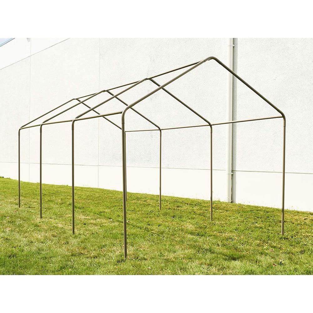 Beige 10' x 20' Metal Frame Carport Tent with Fabric Roof