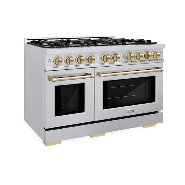 Select 48 in. 8-Burner Gas Range with Double Oven in Stainless Steel and Champagne Bronze