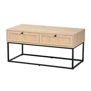 Amelia 39.4 in. Natural Brown and Black Rectangle Wood Coffee Table