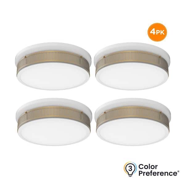 4-Pack ESTELLE 15 in. LED Flush Mount Ceiling Light, 1800LM, 30W, Selectable 3000K 4000K 5000K, White and Gold, Round