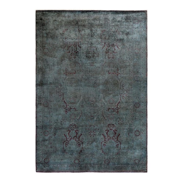 Solo Rugs Fine Vibrance, One-of-a-Kind Hand-Knotted Area Rug - Gray, 6 X 9