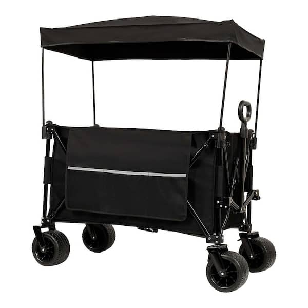 5 cu. ft. Black Steel Garden Cart with Canopy