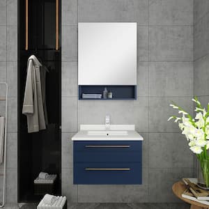 Lucera 24 in. W Wall Hung Bath Vanity in Royal Blue with Quartz Sink Vanity Top in White with White Basin