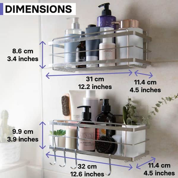  KINCMAX Shower Shelf - Self Adhesive Shower Caddy with 4 Hooks  - No Drill Large Capacity Stainless Steel Rack - Aesthetic Organizer for  Bathroom Wall Decor - Polished Silver : Home & Kitchen