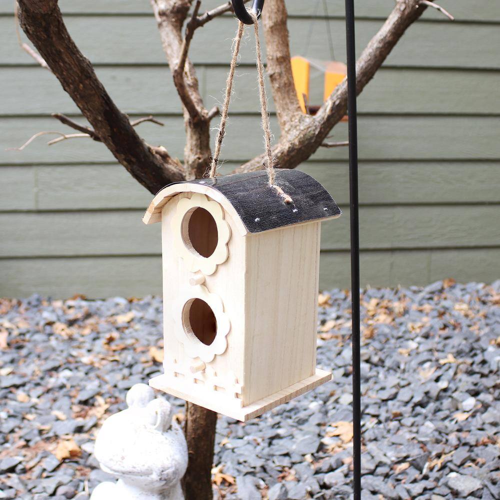 Whimsical Natural Wooden Hanging Bungalow Birdhouse