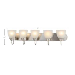 Mari 5-Light Indoor Brushed Nickel Bath or Vanity Light Bar or Wall Mount with White Frosted Glass Bell Shades