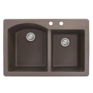 Aversa Drop-in Granite 33 in. 2-Hole 1-3/4 D-Shape Double Bowl Kitchen Sink in Espresso