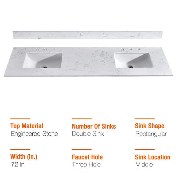 PROOX 72 in. W x 22 in. D Engineered Stone Composite White