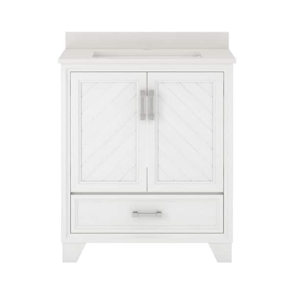 Ashlow 30 in. Single Freestanding White Oak Bath Vanity with Crystal White Engineered Quartz Composite Top