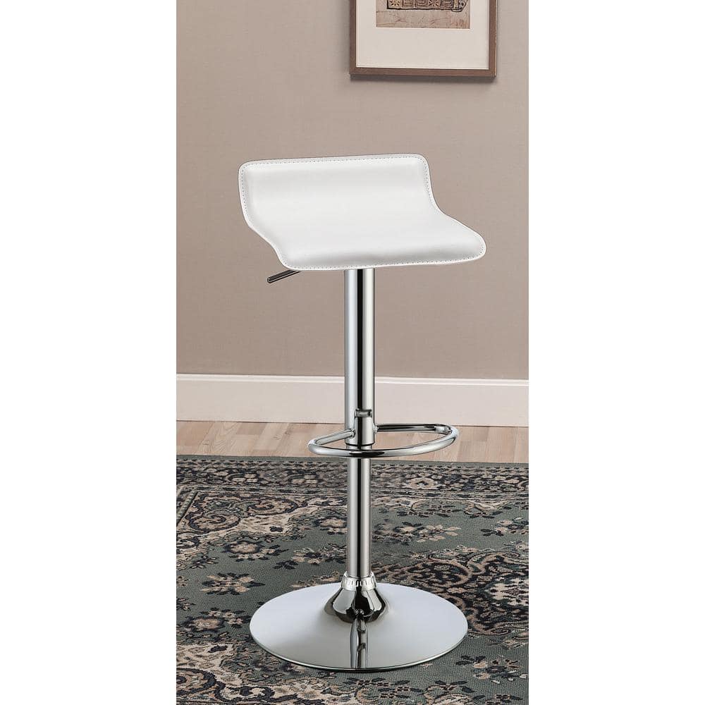 White Adjustable Backless Saddle Bar Stools with Chrome Base, Set of 2