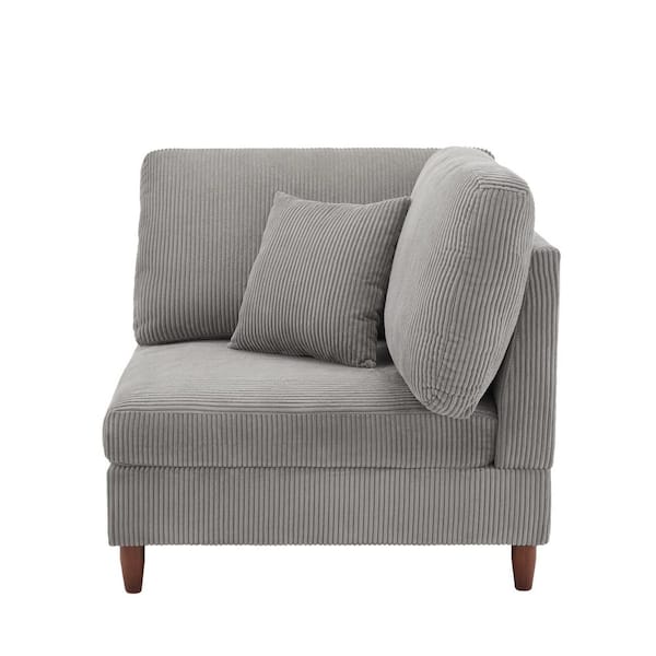 Uixe Modern Light Gray Corduroy Fabric Right Arm Facing Sectional Corner Arm Chair with Wood Legs(Set of 1)