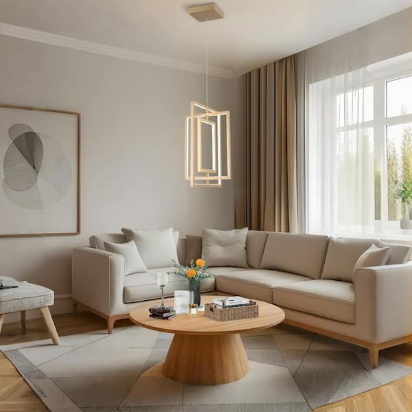 Modern 35W Integrated LED Chandelier, 3-Light DIY Brushed Gold Chandelier, Minimalistic Geometric Pendant Light Fixture