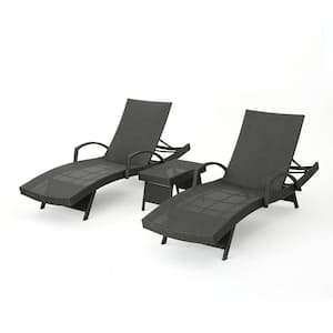 Miller Grey 3-Piece Faux Rattan Outdoor Patio Chaise Lounge with Armrest