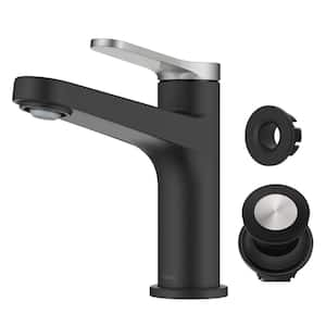 Indy Single Handle Bathroom Faucet in Spot-Free Brushed Nickel/Matte Black with Pop Up Drain and Supply Lines