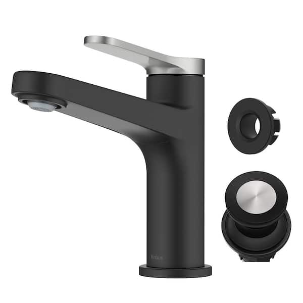Indy Single Handle Bathroom Faucet in Spot-Free Brushed Nickel/Matte Black with Pop Up Drain and Supply Lines