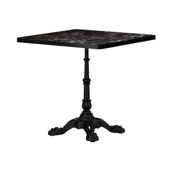 Square Sintered Stone Table with Marble Look, Heavy-Duty Cast Iron