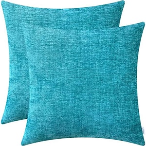 Blue Outdoor Throw Pillow Pack of 2 Cozy Covers Cases for Couch Sofa Home Decoration Solid Dyed Soft Chenille Lake