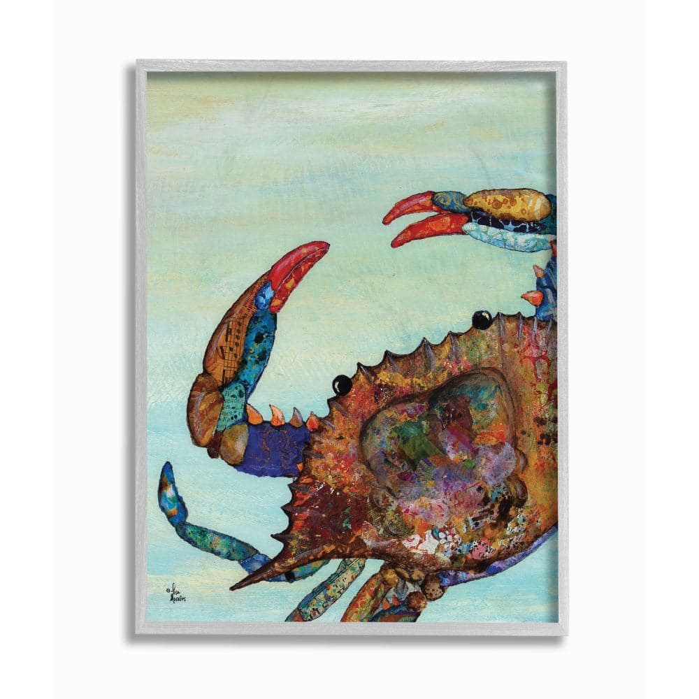Stupell Colorful Crab On Sand Aquatic Animal Painting Framed Giclee Texturized Art by Lisa Morales - 16 x 20 - Grey