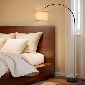 72 in. 1-Light Black Modern Adjustable Arc Floor Lamp with Fabric Shade Marble Base For Living Room Bedroom Sofa Desk