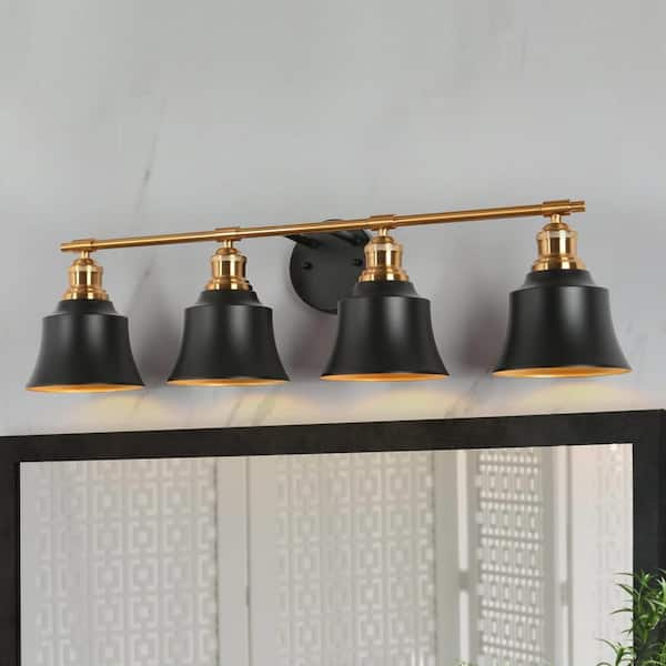 Uolfin 30 in. 4-Light Modern Black and Gold Bell Wall Sconce