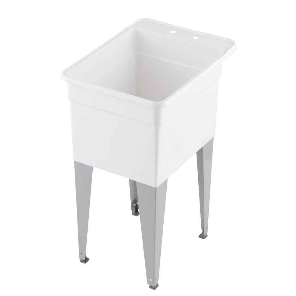 White Polypropylene Freestanding Laundry Sink with Steel Legs