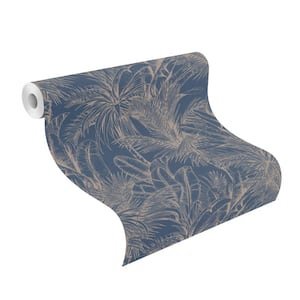 Serra Dark Blue Palm Paper Non-Pasted Textured Wallpaper