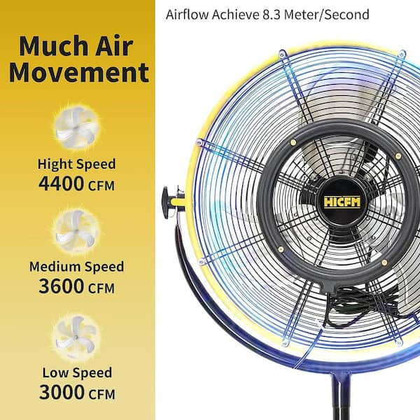 20 in. 3 Speeds Pedestal Fan in Yellow withr Detachable Mist Spray Kit, 180° Tilted Head, Low Noise