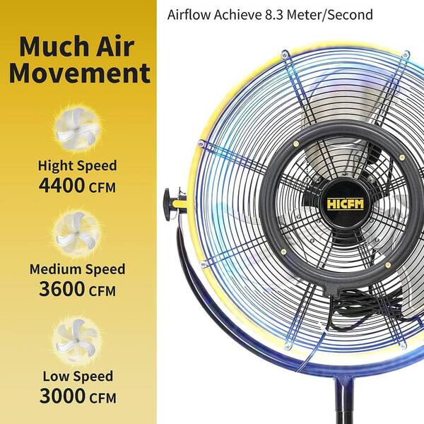 20 in. 3 Speeds Pedestal Fan in Yellow withr Detachable Mist Spray Kit, 180° Tilted Head, Low Noise