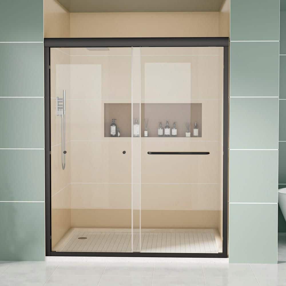 Bypass Sliding Shower Doors 56-60 in. x 72 in. Double Sliding Semi-Frameless Shower Door in Black with Tempered Glass price history on PriceWatchPro