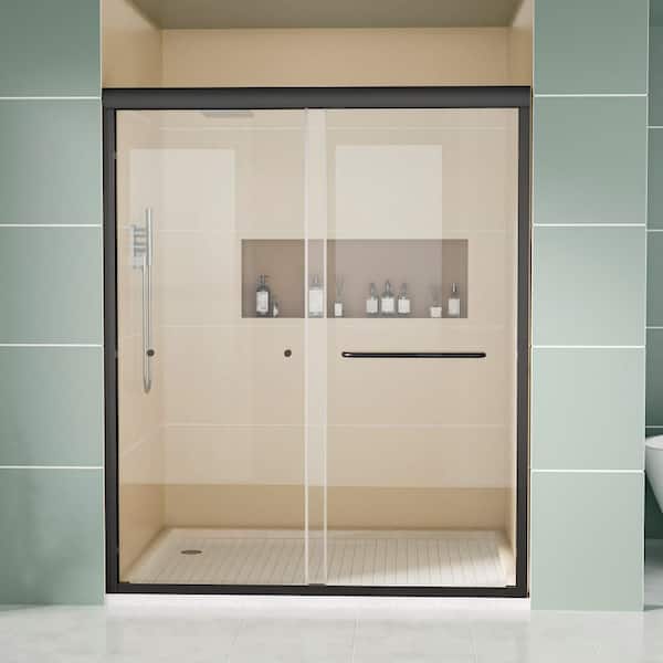 Bypass Sliding Shower Doors 56-60 in. x 72 in. Double Sliding Semi-Frameless Shower Door in Black with Tempered Glass