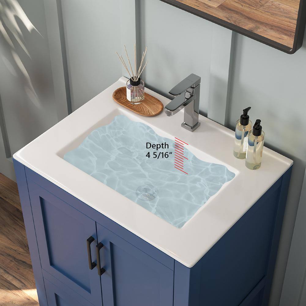 24" White Ceramic Rectangular Single Bathroom Vanity Top with Sink