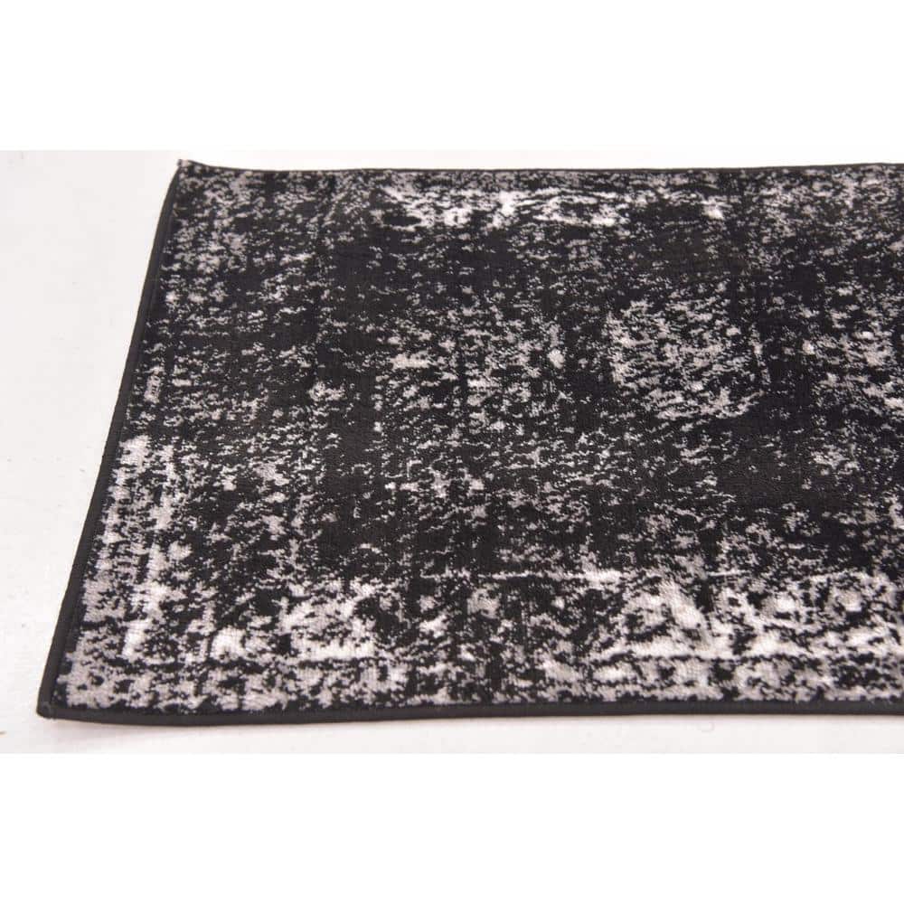 Black Rectangular Stain-Resistant Synthetic Area Rug