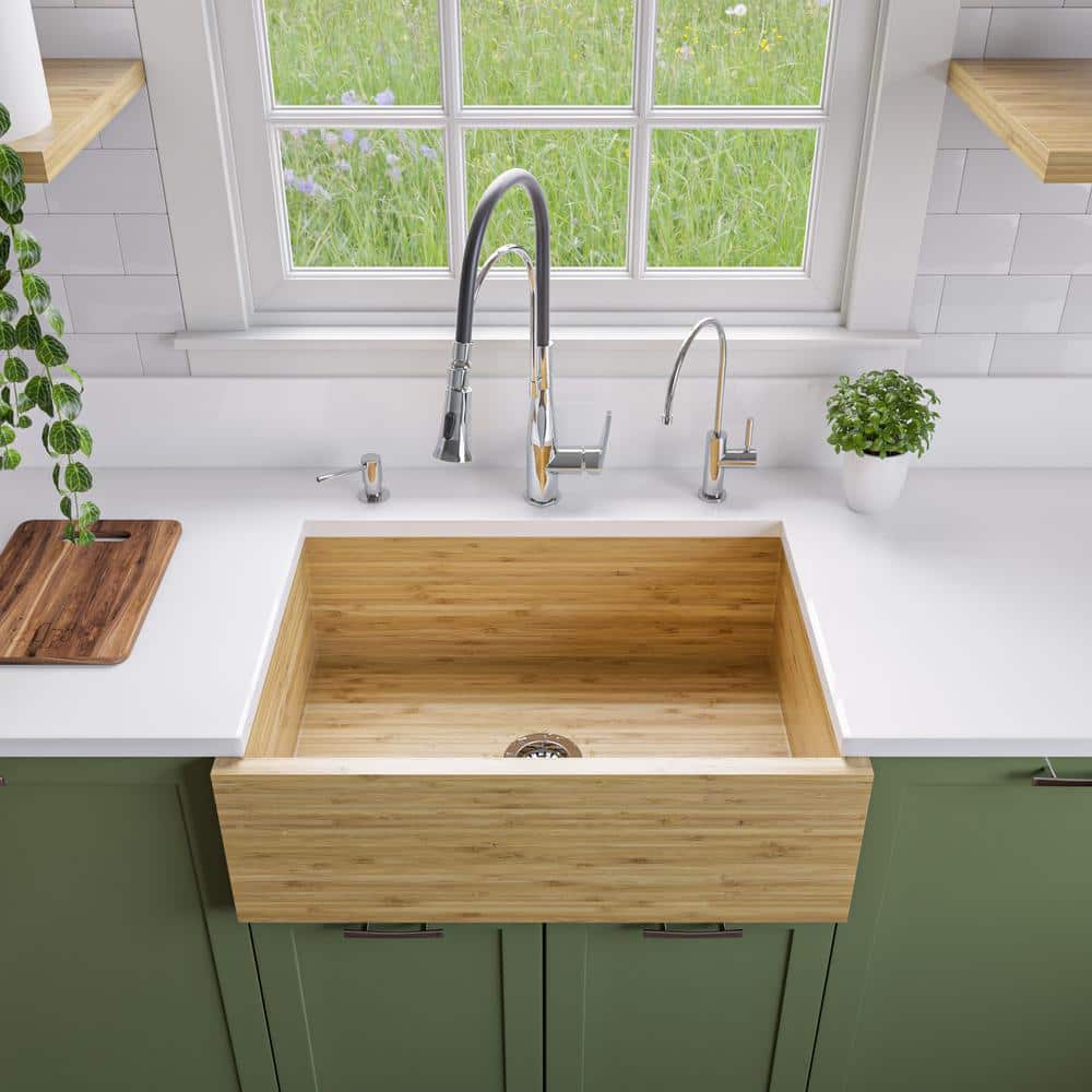 30'' Natural Bamboo Farmhouse Single Bowl Kitchen Sink