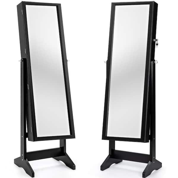Costway Rectangular Black MDF Jewelry Cabinet Stand Large Storage Box