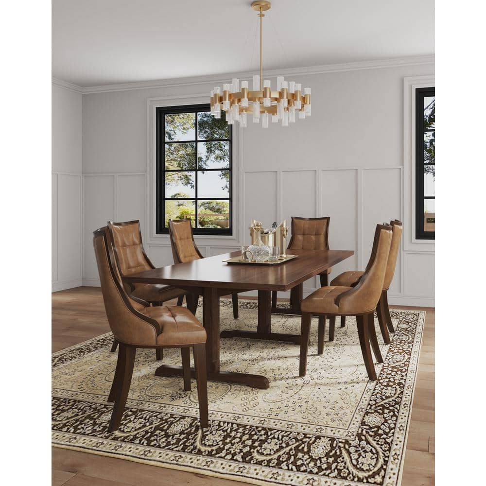 Fifth Avenue Saddle Faux Leather and Walnut Wood Side Chair Set