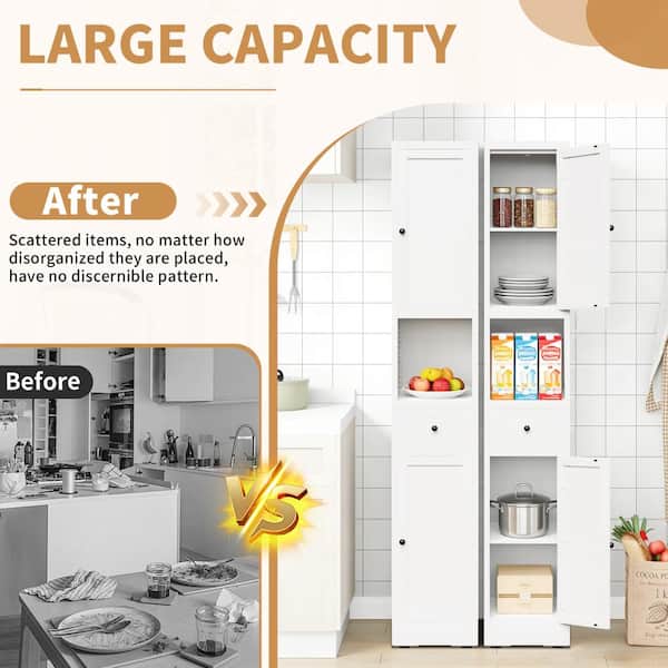 11.8 in. W x 11.8 in. D x 70.9 in. H White Linen Cabinet,5-Tier