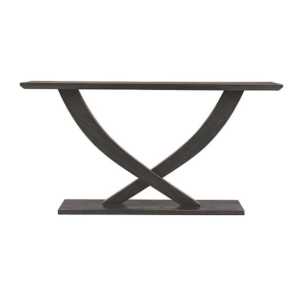 Boraam Rasmus 57 in. Black Sandthru Rectangle Wood Console Table