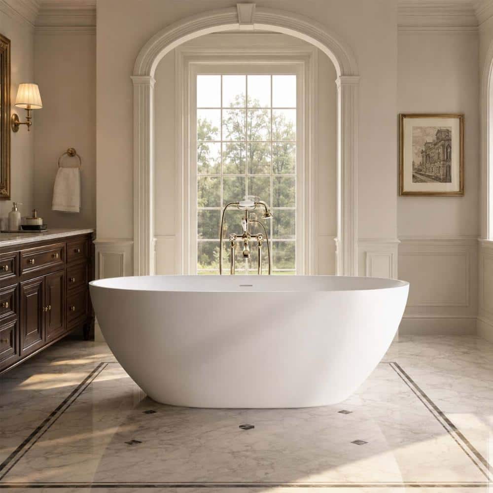 71 Inch Oval Solid Surface Freestanding Soaking Bathtub in Matte White price history on PriceWatchPro