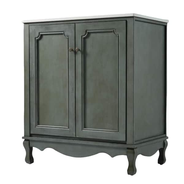 Ziyudura 30 in. Single Sink Antique Green Bath Vanity Cabinet with White Ceramic Top, Tip-Out Tray (Assembled)