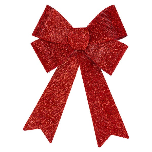 Northlight 12 in. W Red Tinsel 4-Loop Christmas Bow Decoration 34902114 ...