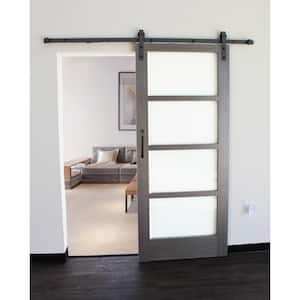 36 in. x 84 in. 4-Lite Driftwood Clear Coat Wood Interior Sliding Barn Door with Oil Rubbed Bronze Hardware