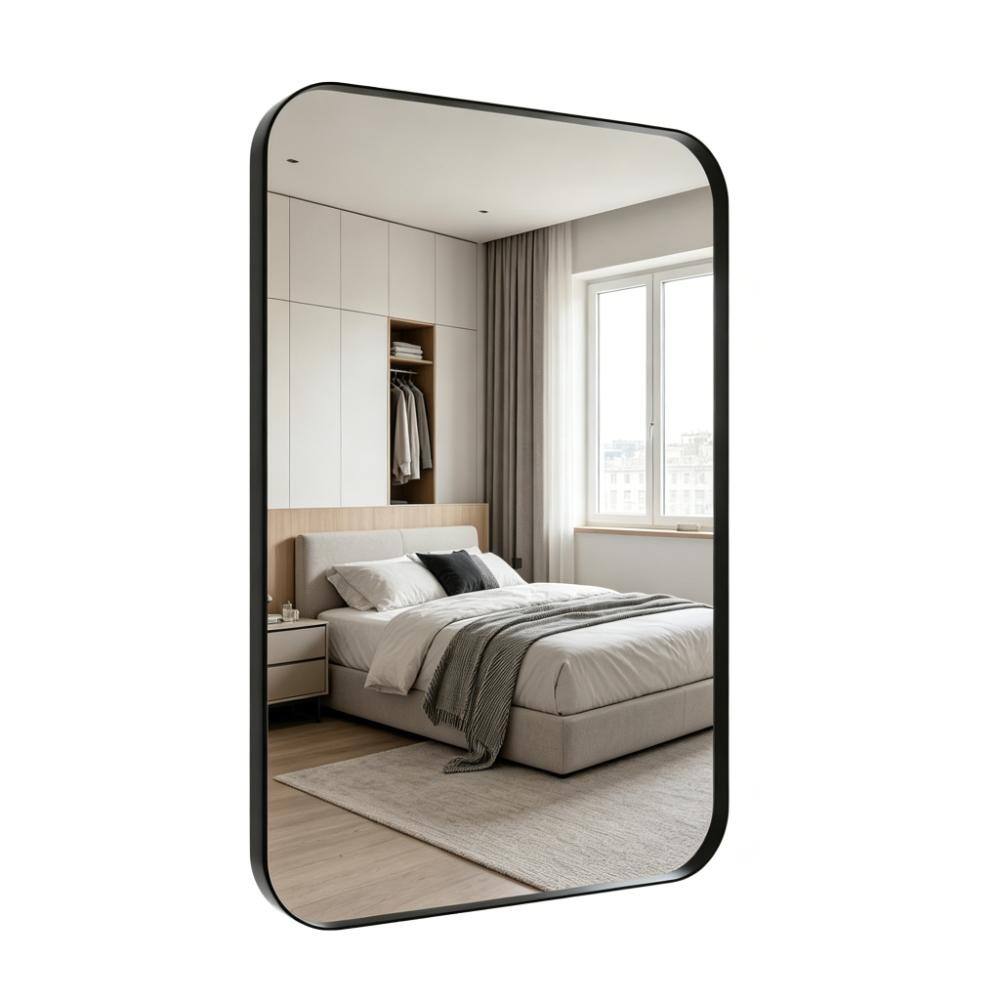 24 in. W x 36 in. H Rectangular Stainless Steel Framed Wall Mirror Bathroom Vanity Mirror in Matte Black price history on PriceWatchPro