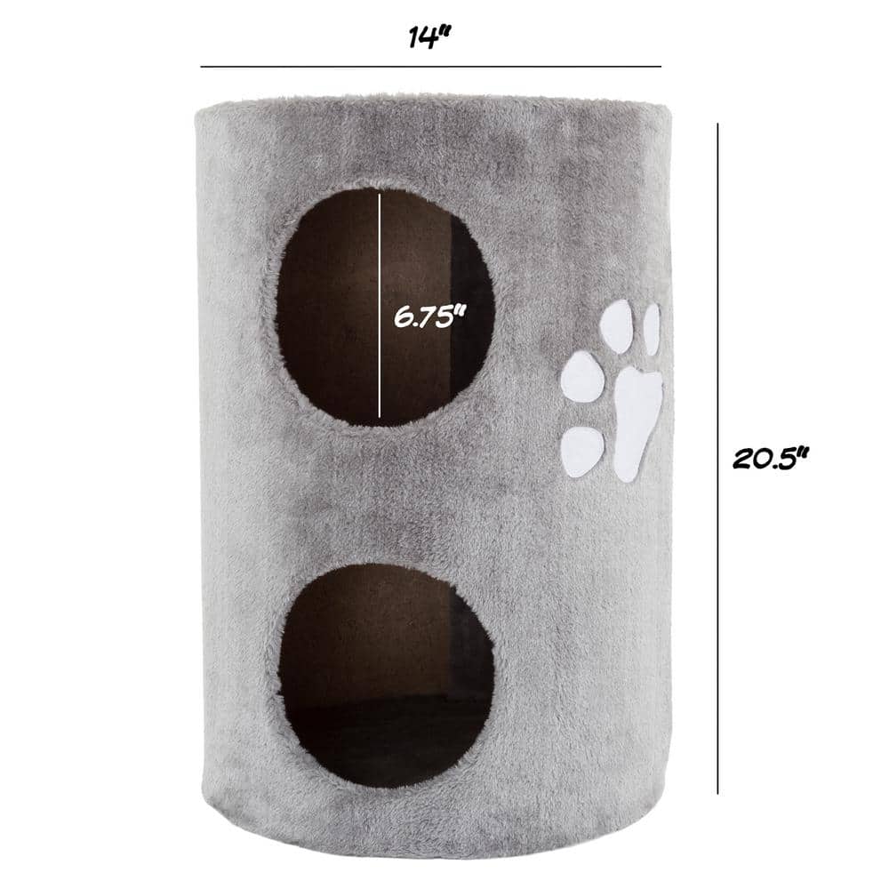 Gray Plush 2-Story Cat Condo with Sisal Scratching Surface