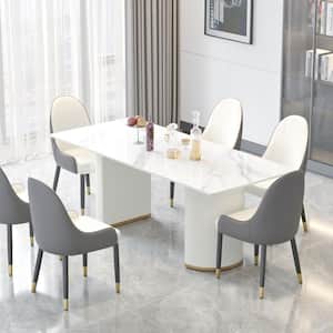 78.74 in. White Sintered Stone Tabletop White Double Pedestal Base Dining Table (Seats-8)