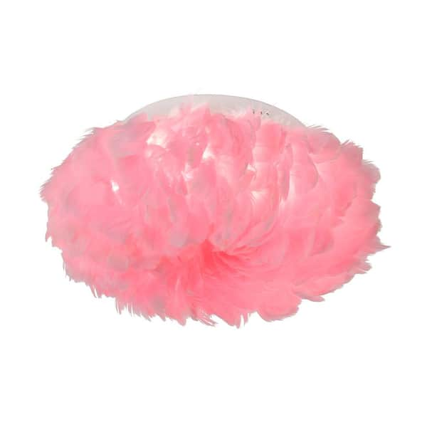 Selonnet 1-Light 15.7 in. LED Flush Mount with Pink Feather Shade