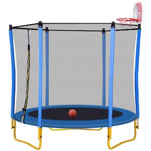 5.5 ft. Blue Round Mini Toddler Trampoline with Safety Enclosure and Basketball Hoop