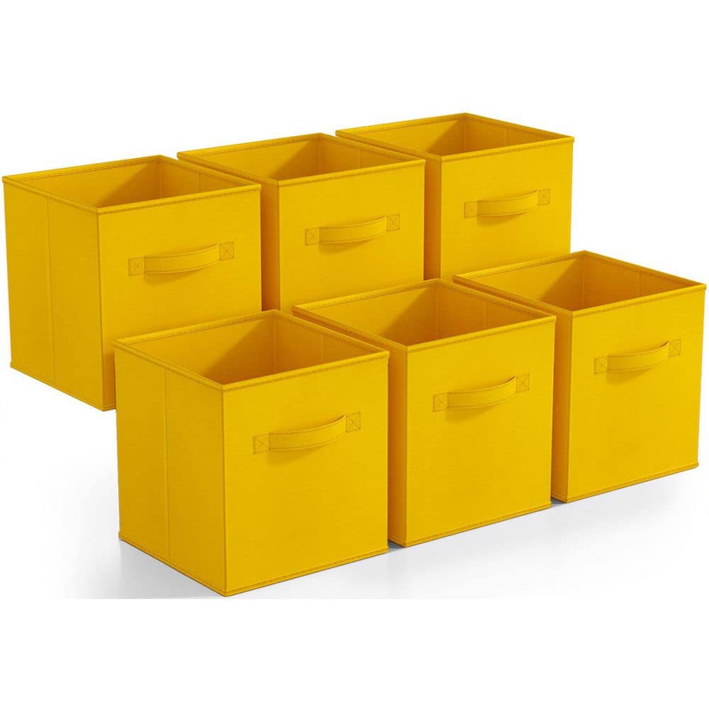 Foldable Storage Cubes with Handle Yellow 10.5 in. x 11 in. Fabric Decorati