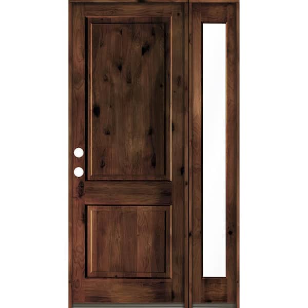 Krosswood Doors 50 in. x 96 in. knotty alder Right-Hand/Inswing Clear Glass Red Mahogany Stain Square Top Wood Prehung Front Door w/RFSL